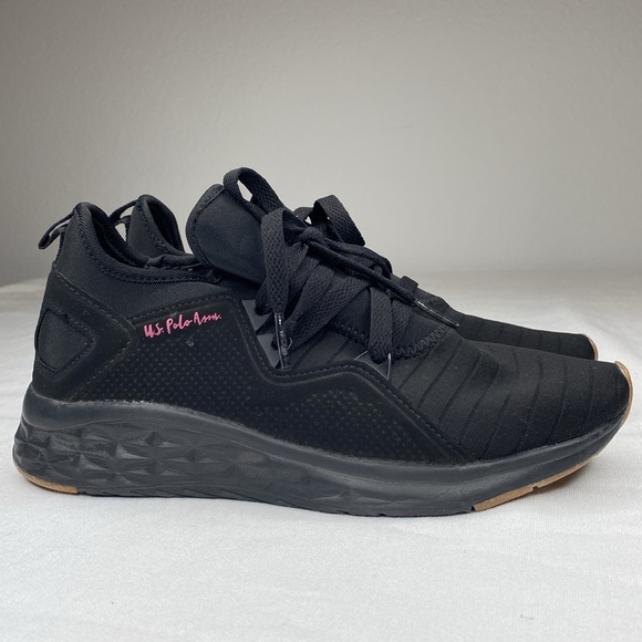 US POLO ASSN. Black and pink slip on sock sneakers with laces SIZE 6.5 - Picture 1 of 10